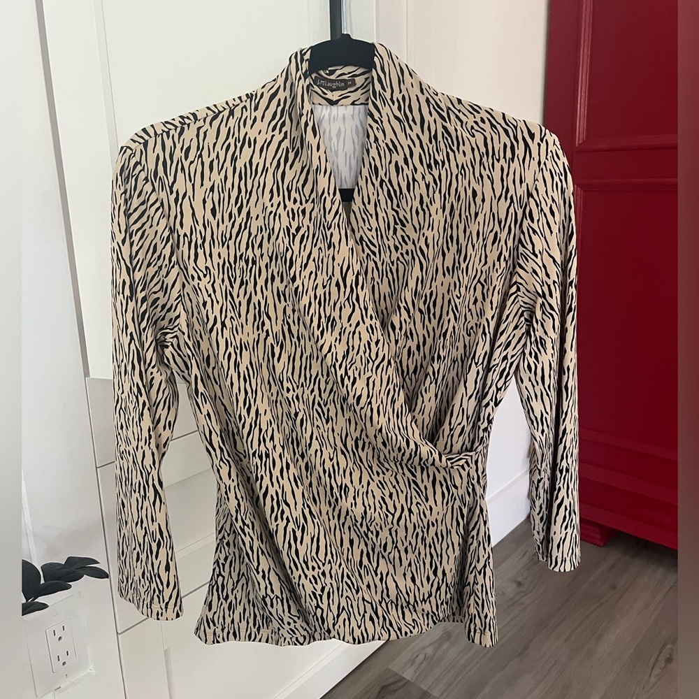 J. McLaughlin Zebra Print Blouse in Black and Cream